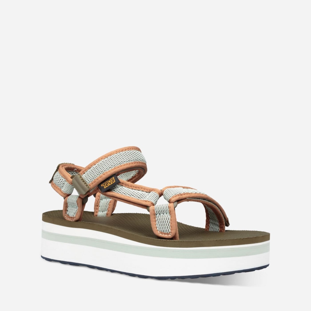 Teva Flatform Universal Mesh Print Women's Dark Olive / Orange Sandals CA71379 Canada Sale